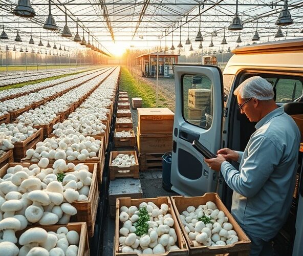 Który producent pieczarek z Łódzkiego oferuje elastyczne dostawy dla sklepów?